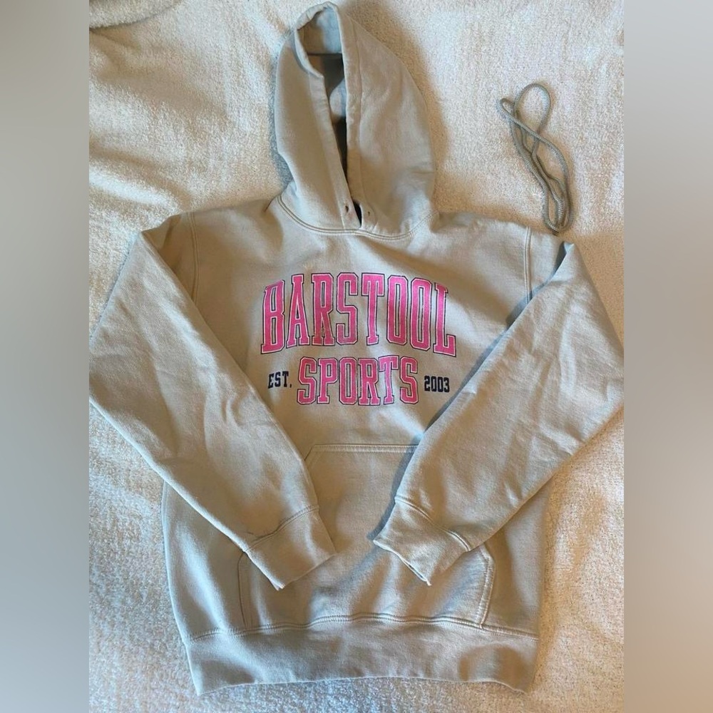 Barstool Sports Beige Hoodie with Pink Logo